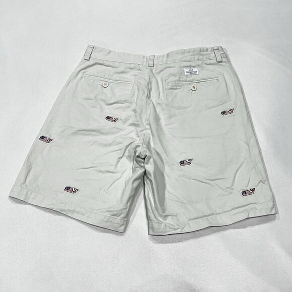 Vineyard Vines Ivory Stone Golf Shorts USA Flag Whales Embroidery Size 32 - Picture 4 of 8